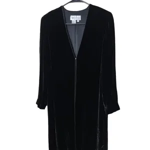 Worth Vintage 90s‎ Black Long Midi Velvet OpenFront Duster Jacket Size 6 thumbnail 2