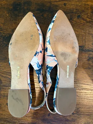 Louise et Cie Peach Navy Floral Pointed Leather Slingback Flats Size 8 thumbnail 6