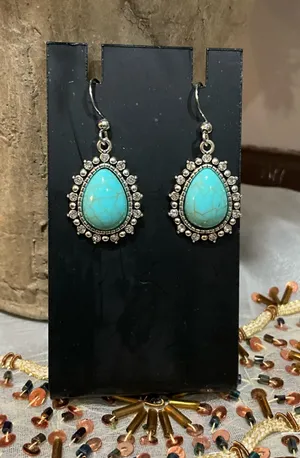 Turquoise stone dangle earrings with silver accents Blue thumbnail 1