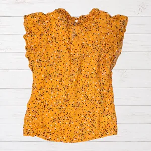 NWT LOFT Boho Floral Ruffle Peplum Top Mustard Cottagecore Modal Blouse Small thumbnail 3