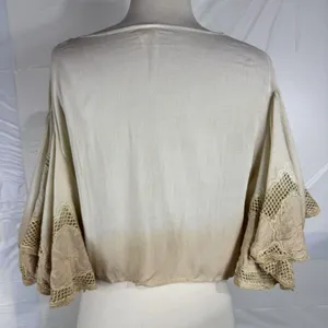 Surf Gypsy Crop Top M Boho Cowgirl Western Flutter Sleeve Coverup Ombré Neutral thumbnail 8
