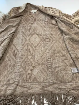 Lucky Brand Taupe & Beige Patterned Fringe Open Cardigan Size Large thumbnail 5