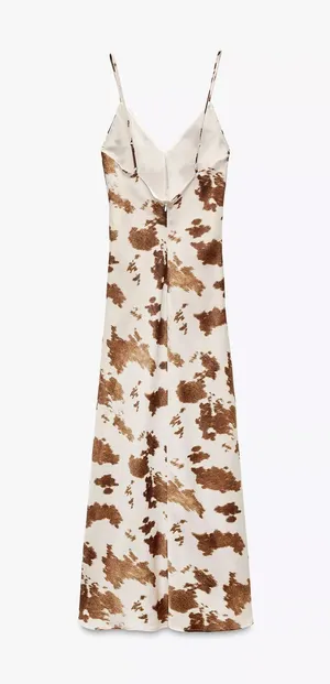 Zara cow patch satin effect boho western Brown and Cream maxi long dress thumbnail 12