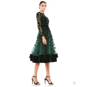 Mac Duggal 67007 Womens Green Embellished Illusion Fit & Flare Dress Gown thumbnail 4