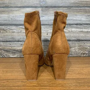 Express Heeled Ankle Booties Womens‎ Size 10 Block Heel Pointed Toe Tan Brown thumbnail 3