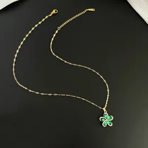 18K Gold Plated Green Crystal Flower Pendant Necklace for Women,Flower Necklace thumbnail 5
