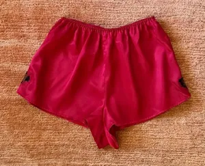 Red Satin Sleep Shorts Heart Embroidery Lingerie Size S thumbnail 1