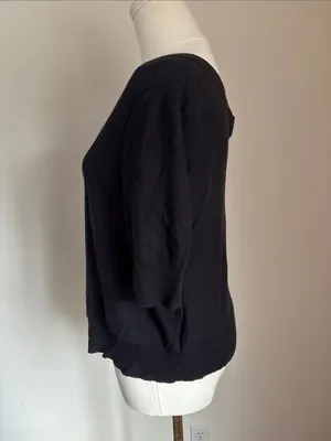 duo Maternity Black Button-Front Knit Top with Scoop Neck thumbnail 3
