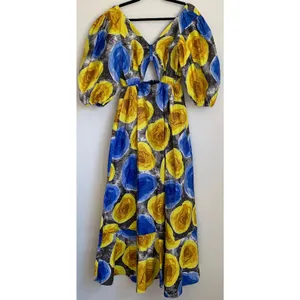 Mangishi Doll Sz 10 Zahara‎ Maxi Dress in Yellow Swirl Whimsical Open Back thumbnail 5