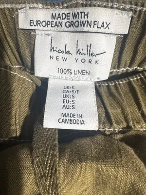 Nicole Miller Linen Cargo Jogger Pants Olive Green Sz S European Flax Contrast thumbnail 5