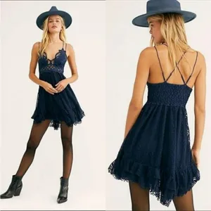 Free People Adella Burnout slip sun dress‎ navy blue sz XS sundress thumbnail 2