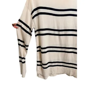 Banana Republic forever sweater Nautical Striped Knit Crew Neck Beige Black M thumbnail 3