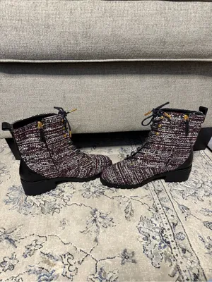Tory Burch Combat Lug Sole Tweed Leather Boots thumbnail 3