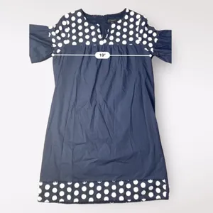 J.Crew Navy Blue White Bell Short Sleeve Fringe‎ Polka Dot Shift Dress Size 8 thumbnail 4