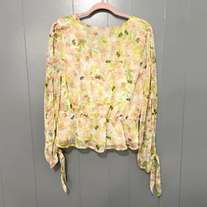 Lulus Spring Vibes White Floral Print Cutout Long Sleeve Peplum Top XL thumbnail 8