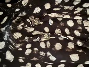 Michael Michael Kors Black & White Abstract Dot Tie-Neck Long Sleeve Blouse Size L thumbnail 8