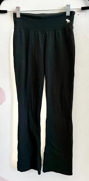 Abercrombie & Fitch Black Logo Flare Leggings Y2K 2000s Stretch Lounge Pants XS‎ thumbnail 1