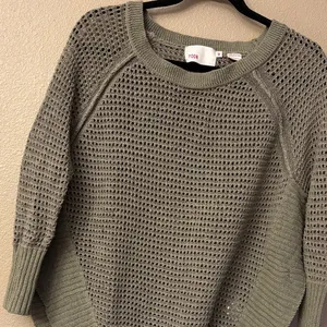 Anthropologie YOON Olive Green Open-Weave Crewneck Raglan Sleeve Poncho Sweater thumbnail 4