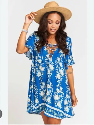 Show Me Your Mumu Rancho Vista Tunic Dress Blue White Size XS thumbnail 2