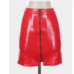 NBD Red Siobhan Faux Leather Mini Skirt XS Front Zip Clubwear Punk Night Out thumbnail 2