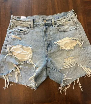 American Eagle Jean Shorts 4 90s Boyfriend Short Blue Distressed Ripped Denim thumbnail 1