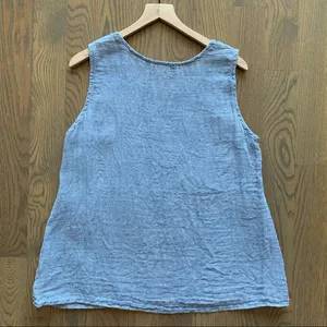 FLAX 100% Linen Scoop Neck Sleeveless Top Pale Blue Size Medium thumbnail 4