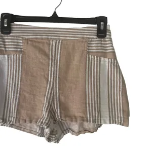 BCBGMAXAZRIA Women's Size 0 White Tan Linen Shorts‎ thumbnail 2