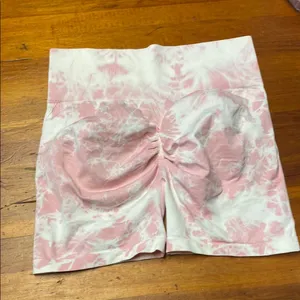 Pink Tie-Dye Women's Exercise Bike Shorts with built in Bootie Lift thumbnail 2