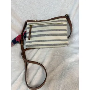 Fossil Purse White/Blue Stripes Crossbody Key thumbnail 4