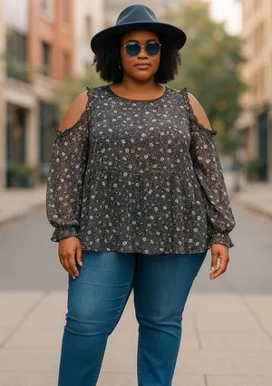 American Eagle Cold Shoulder Floral Sheer blouse XXL Plus Size thumbnail 1