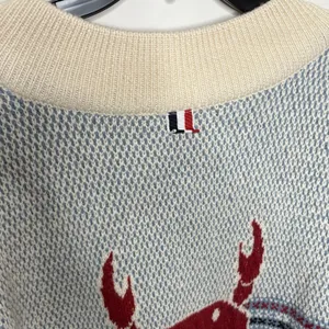 Yans Larat Red Crab Cream Blue V neck High Low Chunky Sweater Size Small Womens thumbnail 6