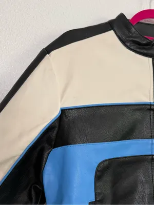 Princess Polly Aero Speed Racing Faux Leather Jacket in Blue White Black 6 thumbnail 2