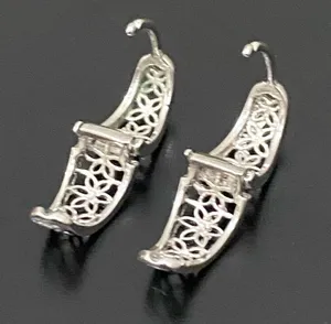 925 Signed Sterling Silver Flower Filigree Huggie Mini Hoop Earrings 3g. thumbnail 6