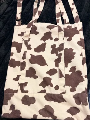 Canvas Cowprint Tote Bag in Brown and Cream thumbnail 3
