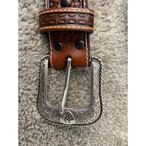 New Ariat Brown Basketweave Leather Western Concho Belt Size 38 thumbnail 3