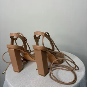 Olivia Jaymes Nude Lace-Up Heels Block Heel Sandals Women’s Size 7 (B90)&✨ thumbnail 3