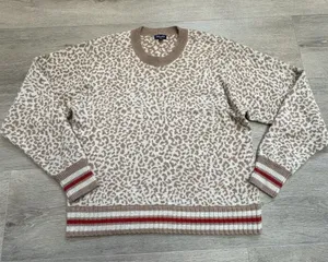 Splendid Size Small Beige Leopard‎ Print Cashmere Blend Pullover Sweater thumbnail 1