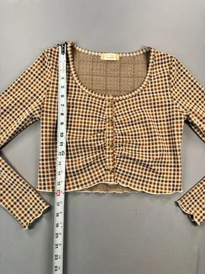 Altar'd State Brown and White Houndstooth Long Sleeve Button-Up Crop Top Medium thumbnail 4