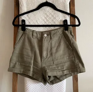army green cuffed mom shorts thumbnail 1