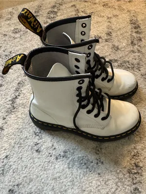 Dr. Martens White Leather 1460W Lace-Up Boots with Black Eyelets thumbnail 2