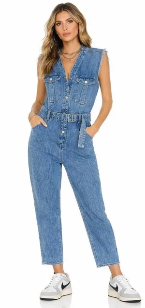 Blank NYC Light Blue Denim Sleeveless Jumpsuit thumbnail 1