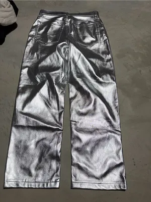 Abercrombie & fitch ‘90s relaxed high rise Silver Faux Leather Pants 30/10s thumbnail 5