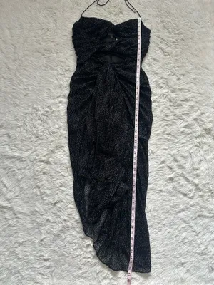 Significant Other Dress Halter Midi Cut Outs Ruffle Velvet Polka Dot Black Sz 4 thumbnail 10