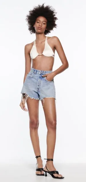 ZARA High Waisted Jean Shorts thumbnail 1