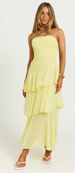 New Showpo Johanna Midi Dress Straight Neck Tiered Dress Size Small MSRP $99 thumbnail 1