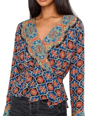 Free People Falling for You Top, Blue Combo size XS thumbnail 1