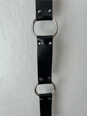 Vegan Leather Punk Grunge Industrial Ring Link Belt Black Silver thumbnail 5