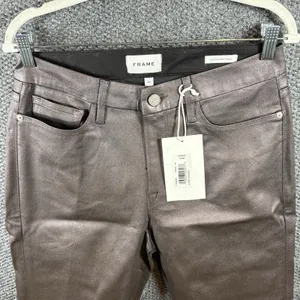 Frame Le Crop Mini Boot Jeans 32 Flare Metallic Coated Preppy Chic Mahogany‎ thumbnail 2
