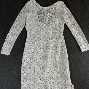 H&M Divided White Lace Maxi Dress Long Sleeve Open Back Side Slit Size 8 thumbnail 6