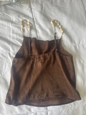 Brown satin cowl top with shell straps thumbnail 3